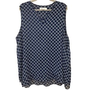 Cristina B XXL Blue Sleeveless Top Geometric Print‎ Blouse Plus Size